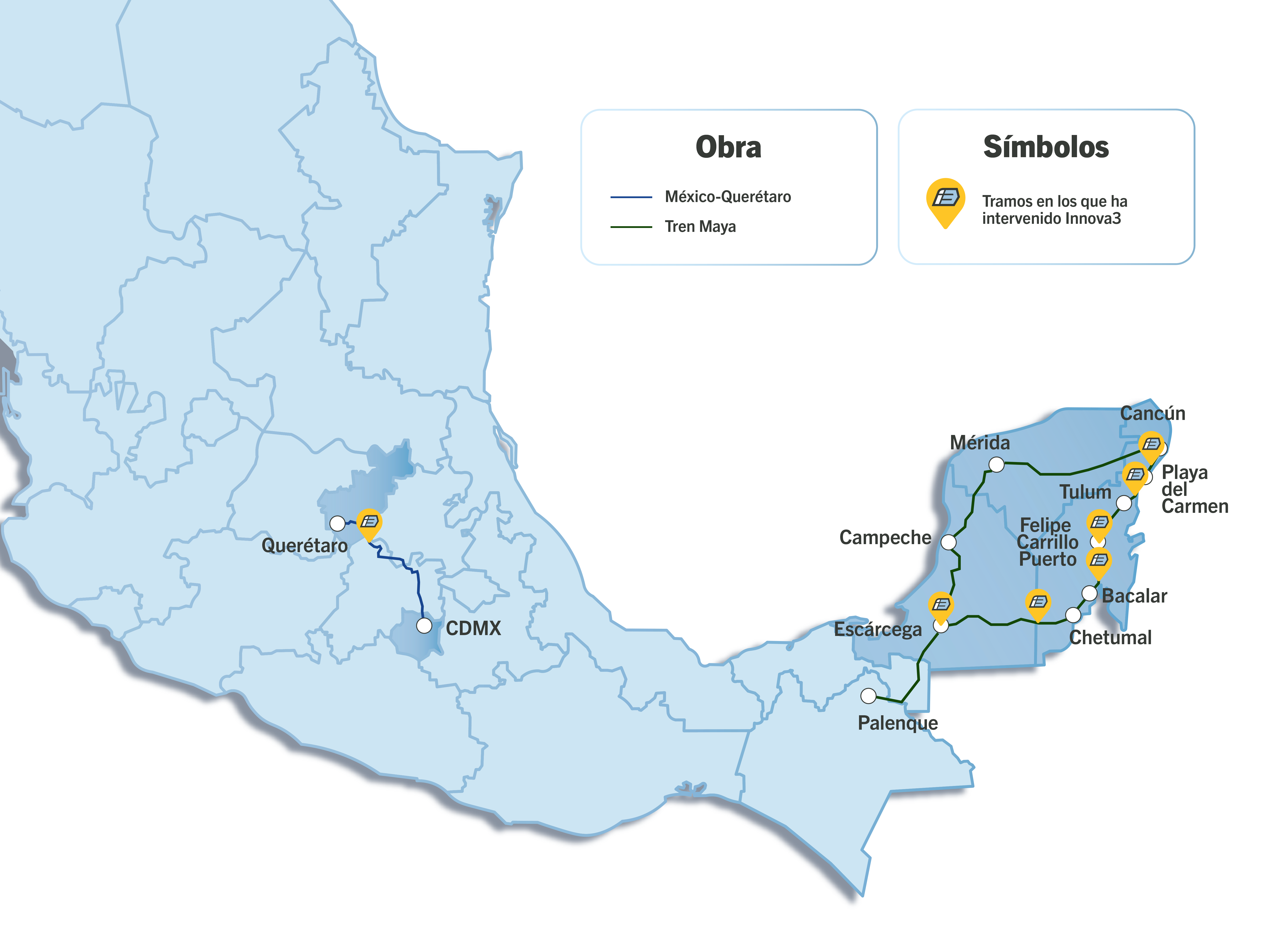 Mapa de ubicaciones de Innova3 en México